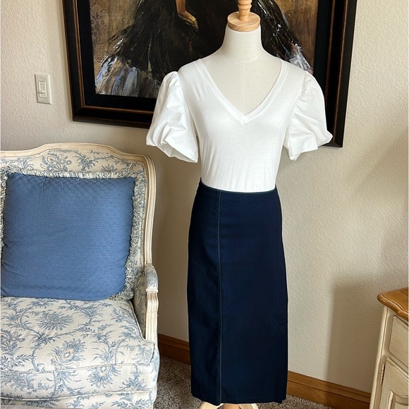 INC International Concepts Tops - INC International Concepts White Puff Sleeve 100% Cotton V Neck Top Sz M